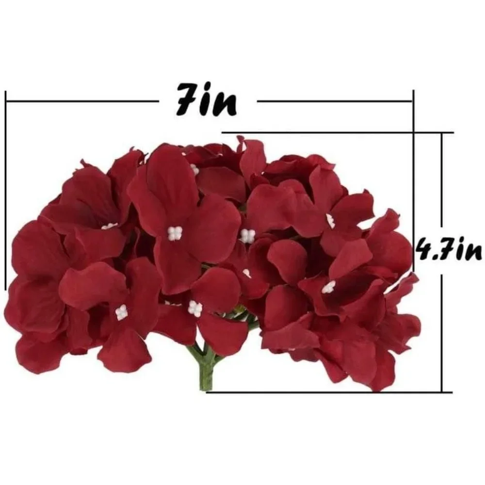 10 pack Burgundy Wine Silk Hydrangea Flower with Stems Wedding Home Bouquet